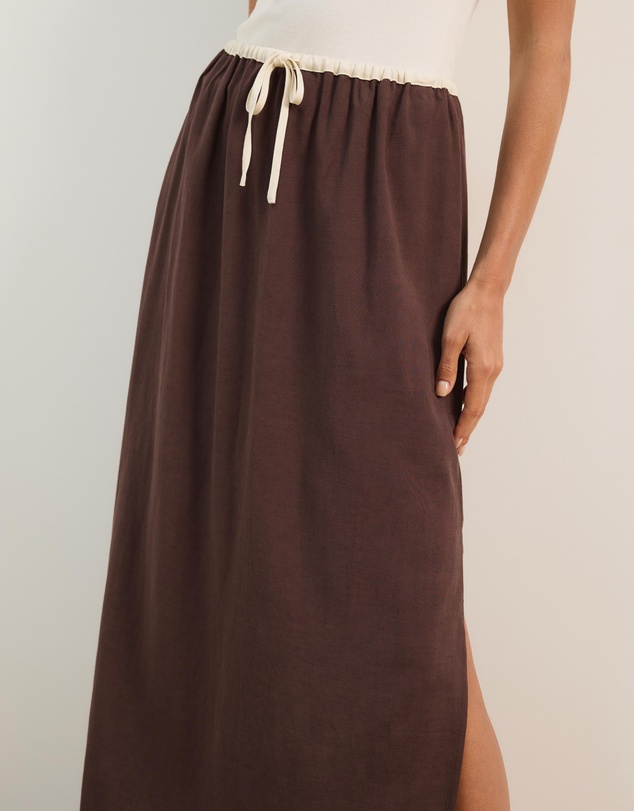 Atmos&Here - Jade Linen Blend Contrast Midi Skirt