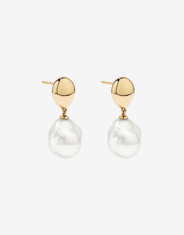 Michael Hill - Baroque Cultured Freshwater Pearl Drop Dome Earrings in 10kt Yellow Gold