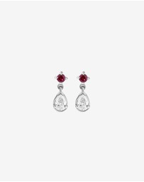 Michael Hill - 0.74 Carat TDW Pear Laboratory-Grown Diamond & Created Ruby Pendant and Earring Gift Set in Silver