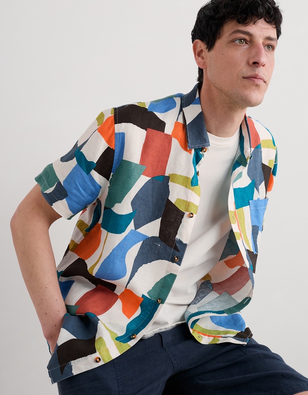 Seasalt - Seasalt Cornwall Multi Blue Heron Short Sleeve Shirt