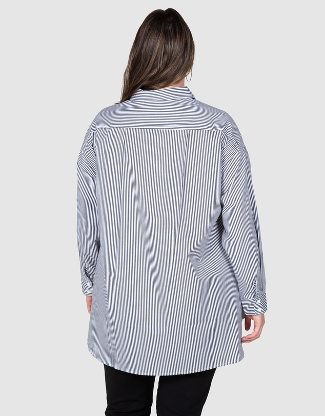 Love Your Wardrobe - Leah Stripe Curved Hem Over Shirt