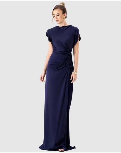 Bariano - Rasmi Ruched Satin Gown
