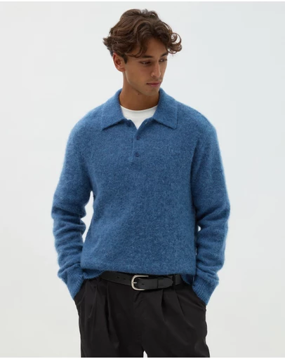 AERE - Brushed Alpaca Blend Knit Polo
