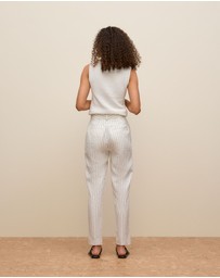 Trenery - Linen Pinstripe Straight Leg Pant in White