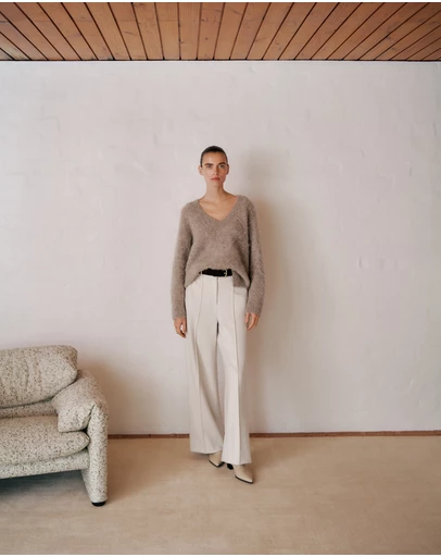 Trenery - Ponte Tailored Wide Leg Pant in Stone