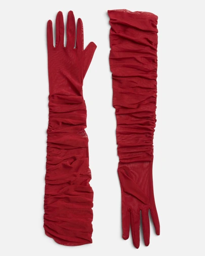 High Heel Jungle - Ariana Ruched Mesh Opera Glove - Wine