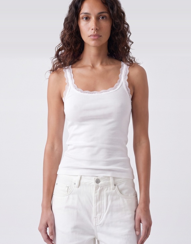 Style Addict - Lace Trim Tank - White