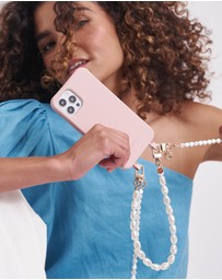LOUVE COLLECTION - Dusty Pink Phone Case + Pearl Crossbody Chain & Wristlet