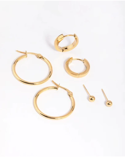 Lovisa - Waterproof Gold Plated Stainless Steel Ball Stud Earring Pack