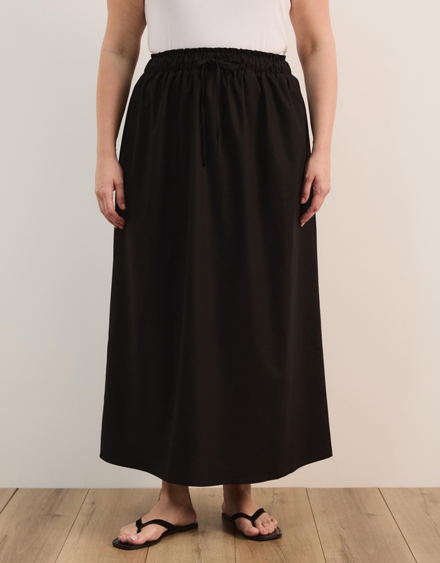Atmos&Here Curvy - Amber Cotton Linen Blend Waist Tie A-Line Midi Skirt