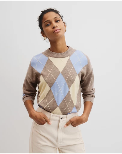 Country Road - Merino Long Sleeve Argyle Knit