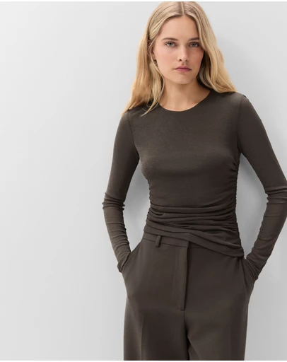 UNISON - Long Sleeve Ruched Mesh Top