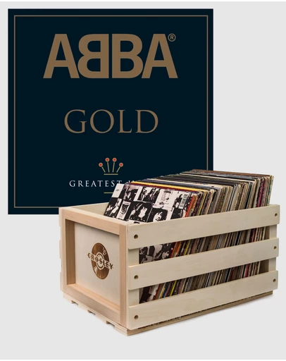 Universal Music - Crosley Record Storage Crate & Abba Gold - Double Vinyl Album Bundle