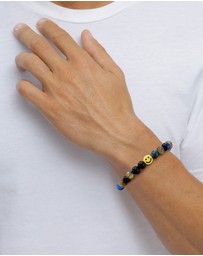 Kuzzoi - ICONIC EXCLUSIVE - Bracelet Male Smiling Face Beads Agate, Tigers Eye and Swarovski® Pearls 925 Sterling Silver