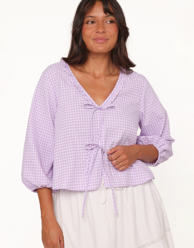 Petal & Pup - Fainche Front Tie Top - Lilac Gingham