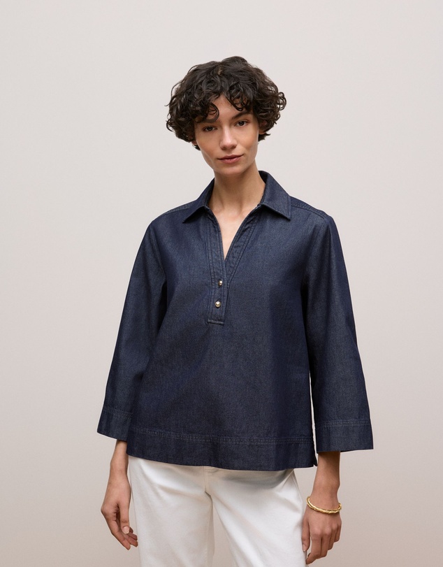 Trenery - Denim Popover Shirt in Indigo Rinse