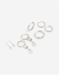 Lovisa - Waterproof Stainless Steel Cubic Zirconia Stacking Earrings 4-Pack