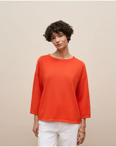 Trenery - Cotton Silk Crew Knit in Fiesta Red