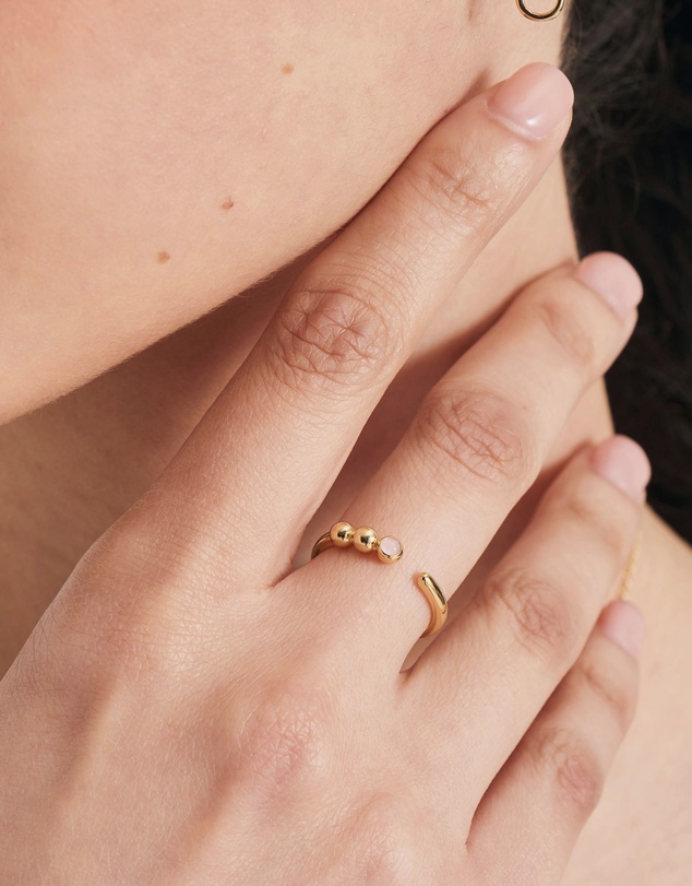 Ania Haie - Ania Haie Gold Orb Rose Quartz Adjustable Ring