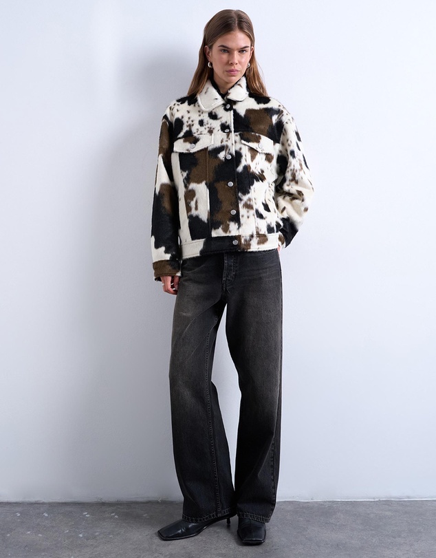 TOPSHOP - Faux Fur Western Trucker Jacket