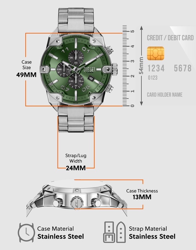 Diesel - Spiked Silver Tone Chronograph Watch