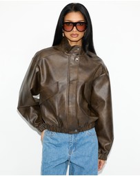 Dazie - Benson Funnel Neck PU Bomber Jacket