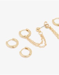 Lovisa - Gold Plated Huggie & Chain Earrings 3-Pack