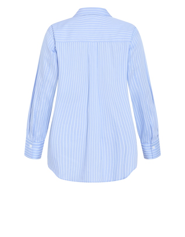 City Chic - Plus size Chiara Oversized Longline Stripe Cotton Shirt - sky blue