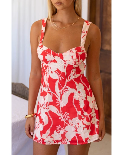 Beginning Boutique - Chapman Red Floral Tie Back Mini Dress