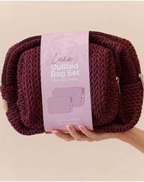 Sky Gazer - Luxe Quilted Make-Up & Toiletry Bag Set (Burgundy)