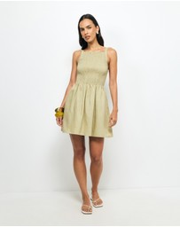 AERE - Mia Shirred Linen Mini Dress