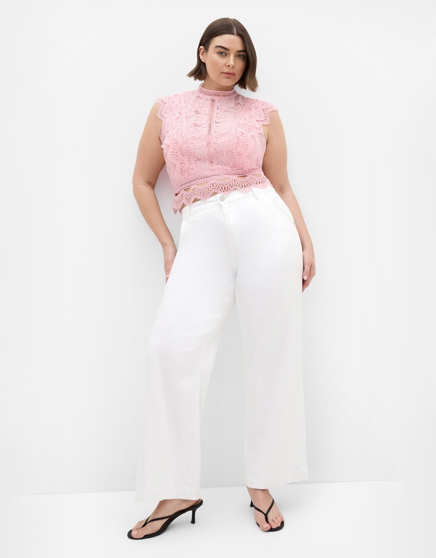City Chic - Plus size Lucielle Sleeveless Lace Top - heavenly pink