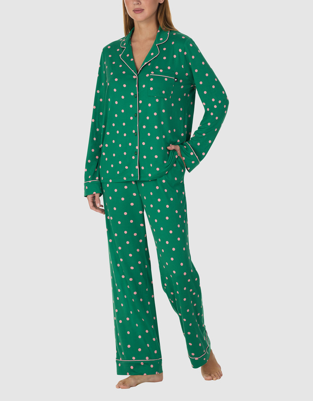 Kate Spade - Printed Jersey Button Up Long Sleeve Long Pyjama Set
