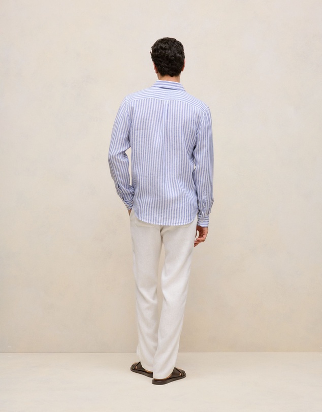 Trenery - Regular Fit Linen Bengal Stripe Shirt in Vivid Blue