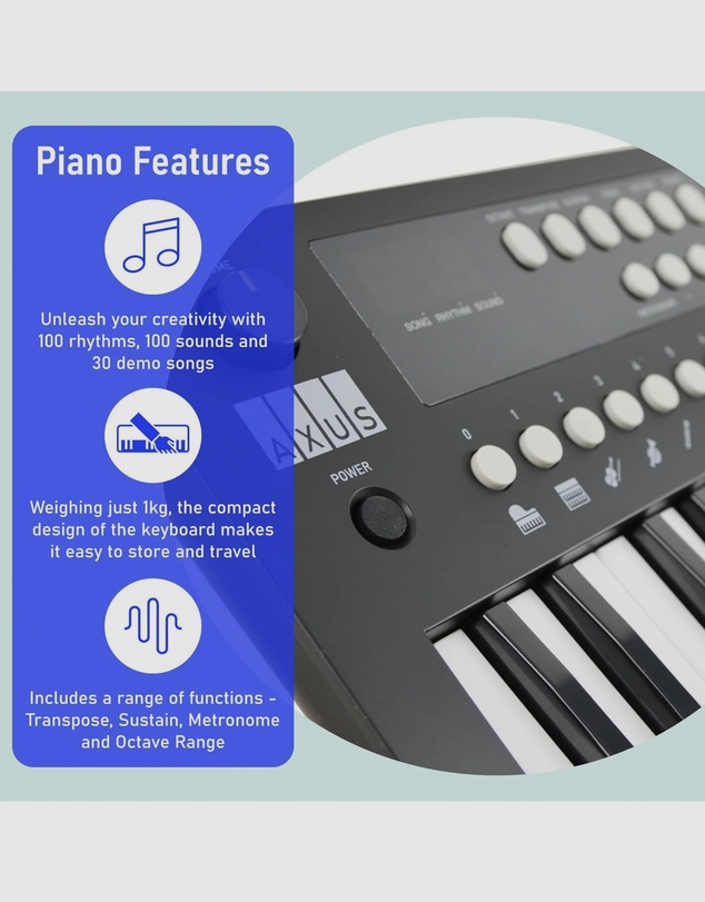 iWorld - Axus Mini Keyboard 37 Key Keyboard - Black