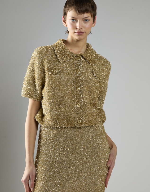 Glamorous - Button-Front Collar Short Sleeve Top