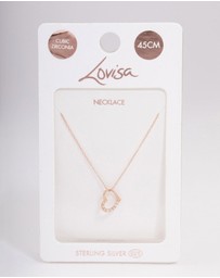 Lovisa - Rose Gold Plated Sterling Silver Cubic Zirconia Half Paved Heart Necklace