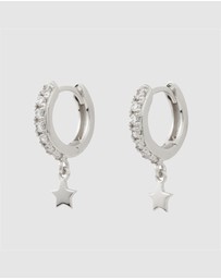 Wanderlust + Co - Falling Star Pave Silver 7mm Baby Huggie Earrings