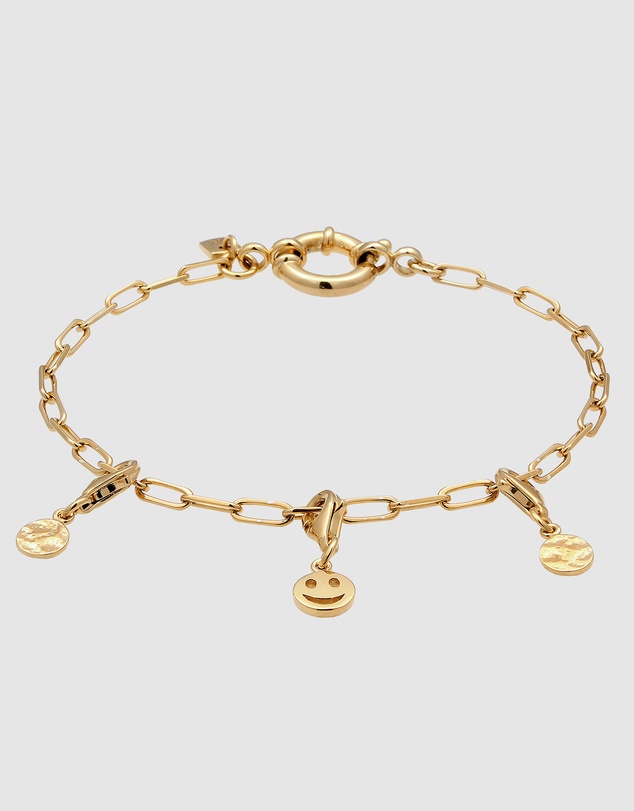 Kuzzoi - ICONIC EXCLUSIVE - Long Link Chain Bracelet with Smiling Charm in Gold-Plated 925 Sterling Silver