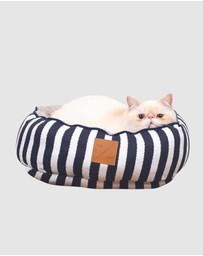 Mog & Bone - Reversible Cat Bed - Navy Hamptons Stripe Print