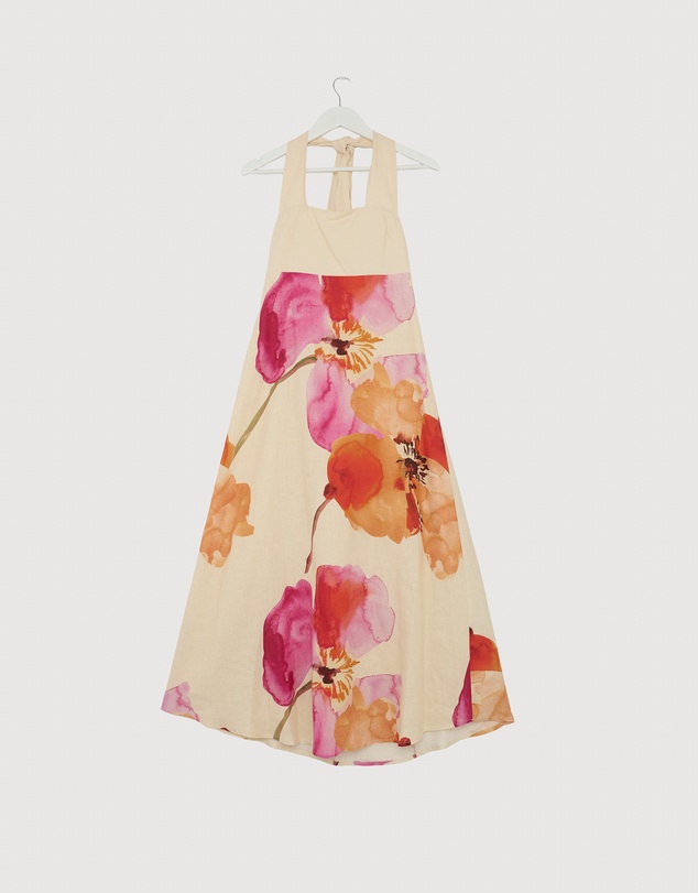Revibe - Repaired AERE Fiora Linen Midi Dress - AU 8