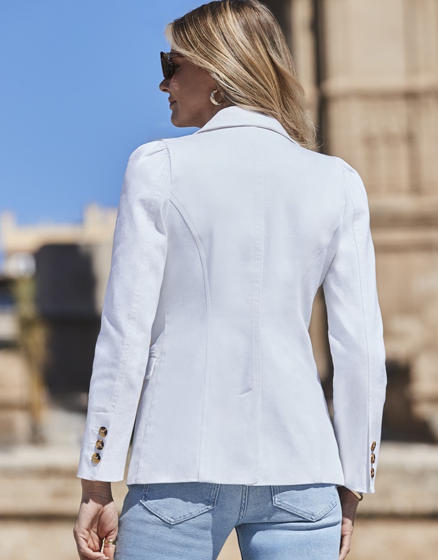 Sosandar - Denim Ruched Shoulder Blazer