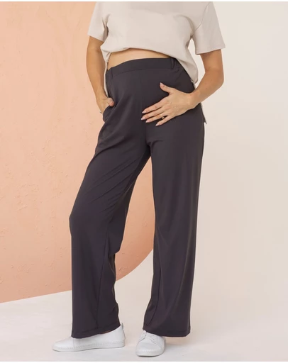 Angel Maternity - Miya Maternity High Waist Multi-Function Pants in Dark Taupe