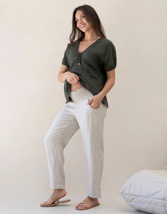 Angel Maternity - Pamela Linen Tailored Maternity Pants