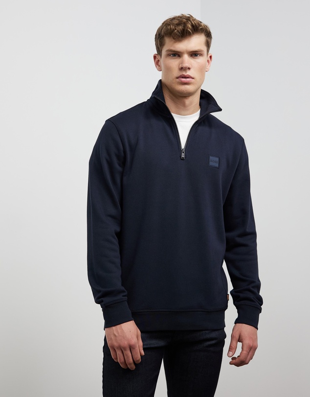 BOSS - Cotton-Terry Zip Neck Sweatshirt With Logo Patch