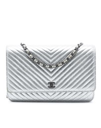 Pre-Loved by Azura Reborn - Pre-Loved CC Chevron Metallic Lambskin Wallet On Chain