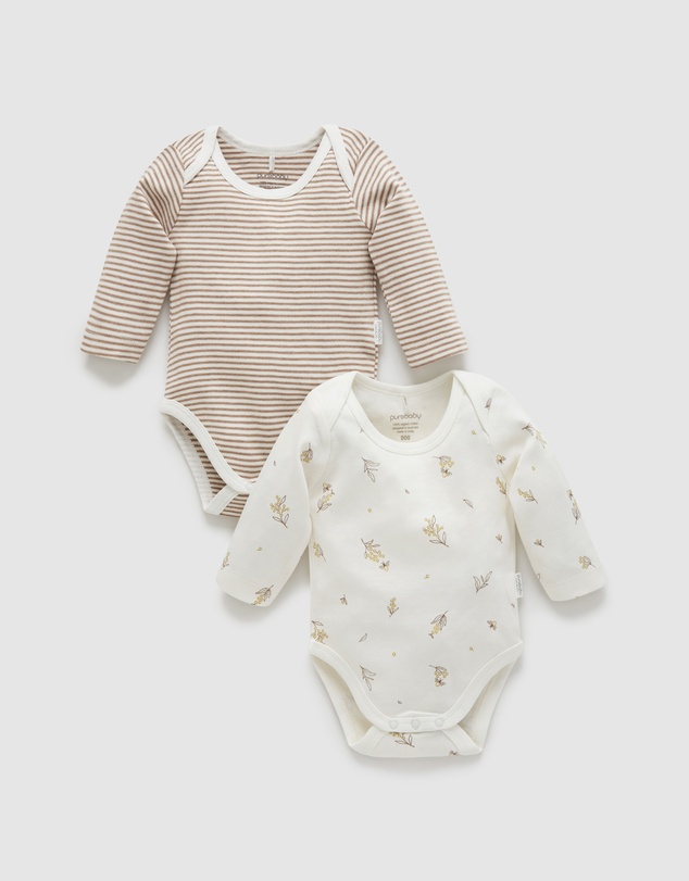 Purebaby - Easy Neck L/S Bodysuit 2 pack-Babies
