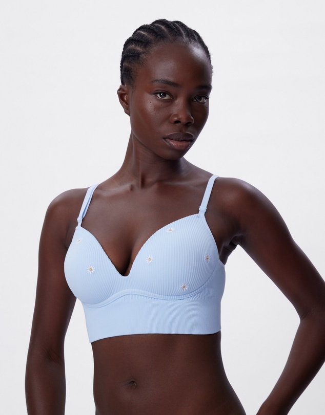 Bras N Things - Daisy Chain Wirefree L/Line Bra - Light Blue