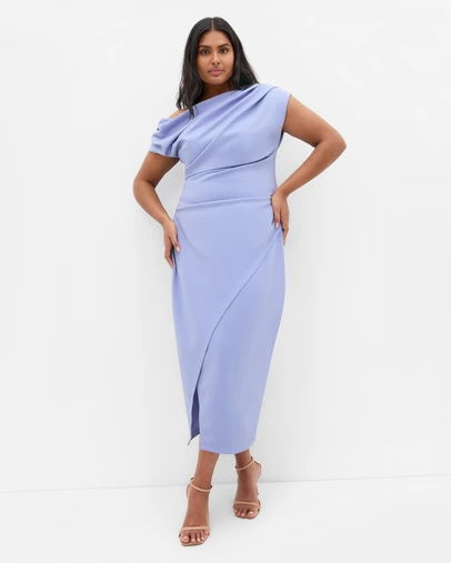 City Chic - Plus size Sassy Off Shoulder Dress - dusty blue