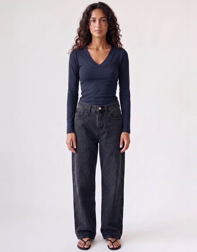 Style Addict - Margaux Deep V Henley Top - Navy